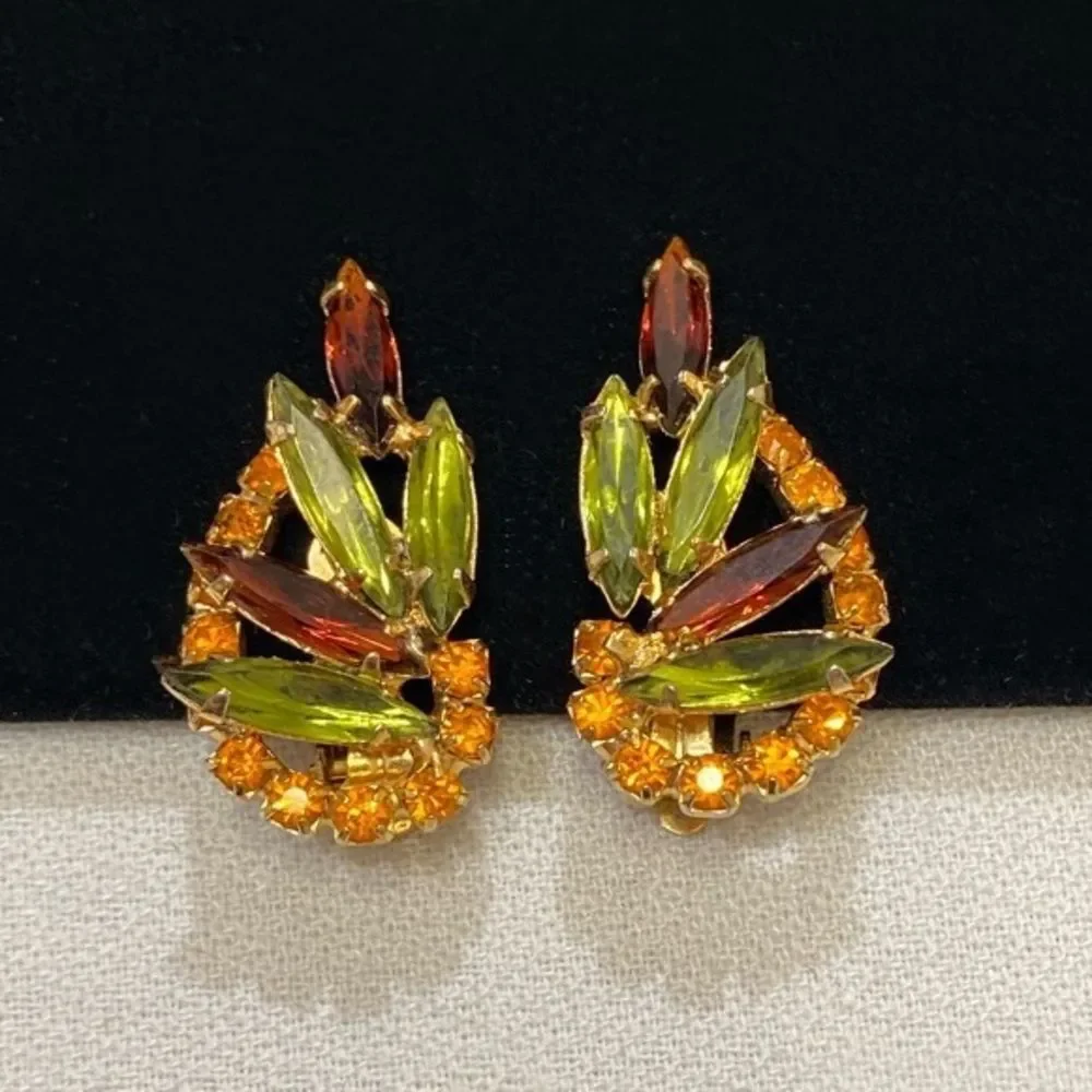 Vintage Juliana Navette And Round Rhinestone Crawler Earrings - Picture 3 of 15